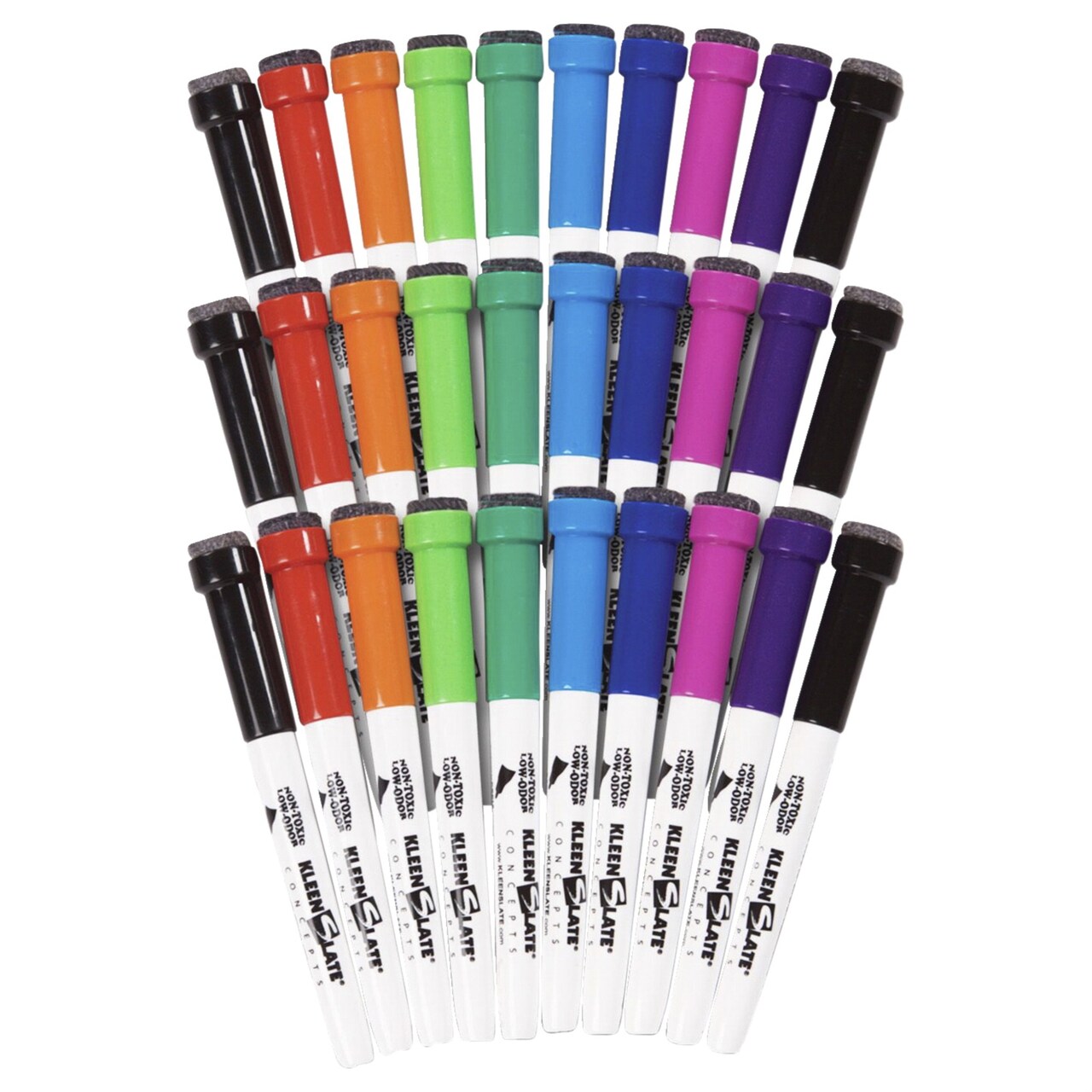 KleenSlate Dry Erase Markers with Eraser Caps, Assorted, Set of 30